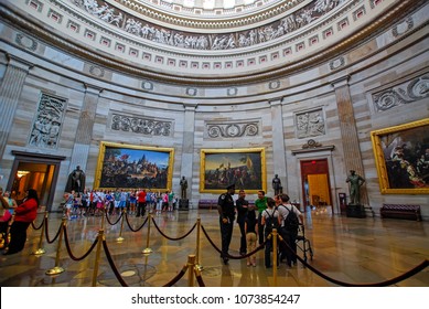 Washington, DC, USA - August 04, 2012: Interior Of The Washington Capitol Hill Dome Rotunda With Tourists