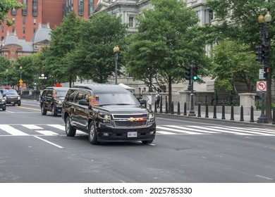 Washington, DC, USA, August 16, 2021: Vice President Of The United States Kamala Harris Arrives At The White House In Her Armored SUV.