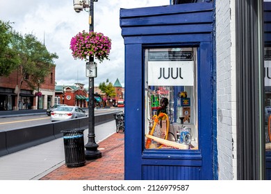 Washington DC, USA - August 18, 2021: Georgetown M Street Sign For Entrance To Store For Havana Smoke Shop With Juul Tobacco Cigarettes Cigar Shop