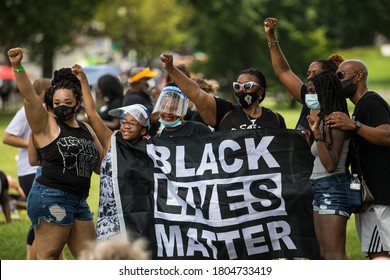 Washington, DC / USA - August 28, 2020: Protesters attend the March on Washington on the 57th anniversary of Martin Luther King, Jr.'s "I have a dream" speech.