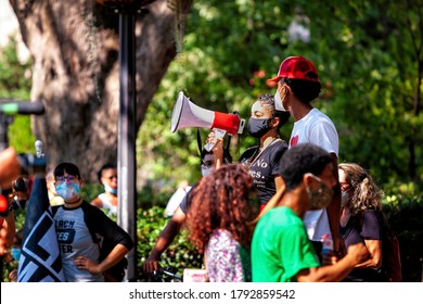 Washington, DC, USA - August 8, 2020: Leaders Of The Black Lives Matter - Defund The Police March Address Protesters Prior To Leaving Meridian Hill Park