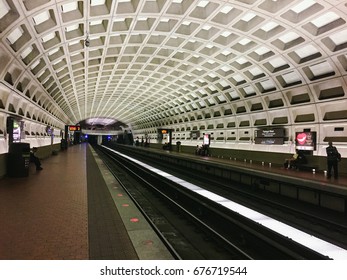 WASHINGTON D.C., USA - CIRCA MAY 2017: Platform Of A Metro Station In Washington D.C., Designed By Chicago Architect Harry Weese