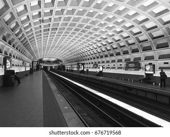 WASHINGTON D.C., USA - CIRCA MAY 2017: Platform of a metro station in Washington D.C., designed by Chicago architect Harry Weese