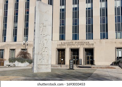 WASHINGTON, DC, USA - December 11, 2019: Front Entrance To E. Barrett Prettyman United States Federal Courthouse In Washington, D.C.