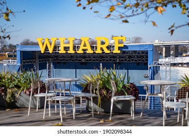 Washington, DC, USA- December, 11, 2020: Small Stage And Cafe In Wharf District 