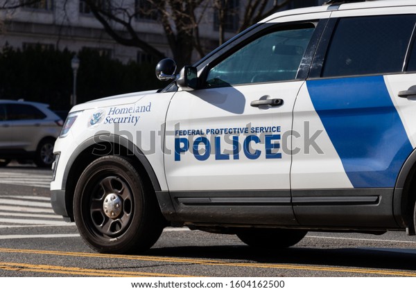 WASHINGTON, DC, USA -\
December 11, 2019: Federal Protective Service Police car on the\
streets on Washington, D.C.\
