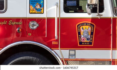 WASHINGTON, DC, USA - December 12, 2019: District Of Columbia Fire And EMS Badge On The Side Of The 