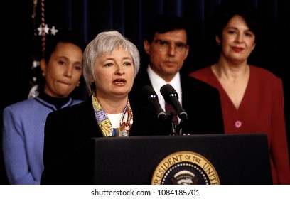 Washington, DC., USA, December 20, 1996
Janet Yellen Makes Brief Remarks After Being Named As President William Clinton's Nominee To Chair The Council Of Econmic Advisors. 