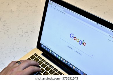 WASHINGTON DC, USA - FEBRUARY 09, 2017: An Apple MacBook Pro Displaying A Google Search On The Google Chrome Browser.