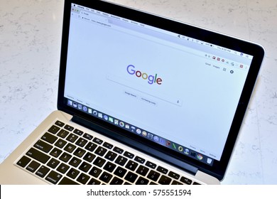 WASHINGTON DC, USA - FEBRUARY 09, 2017: An Apple MacBook Pro Displaying A Google Search On The Google Chrome Browser.