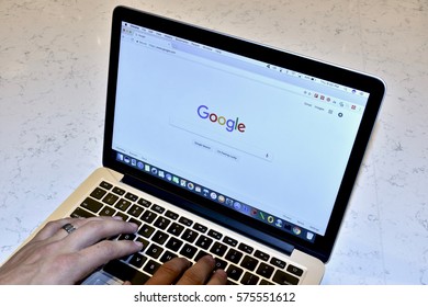 WASHINGTON DC, USA - FEBRUARY 09, 2017: An Apple MacBook Pro Displaying A Google Search On The Google Chrome Browser.