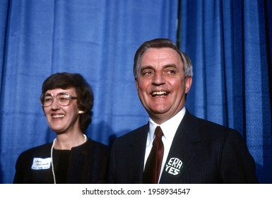 Washington DC, USA, February 15, 1984
Democratic Presidential Candidate Former Vice President Walter Mondale Attends A Fundraising Rally With National Organization For Women President Judy Goldsmith 