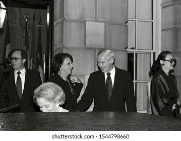 Washington DC, USA, February 18, 1984
Attorney General William French Smith (center) Leaving The Princess Grace Foundation Gala Hosted By President Ronald Reagan
