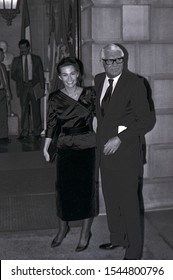 Washington DC, USA, February 18, 1984
Cary Grant With Wife Barbara Grant Leaving The Princess Grace Foundation Gala Hosted By President Ronald Reagan 
