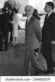 Washington DC, USA, February 19, 1984. Princess Grace Foundation Luncheon At The United States State Department, Yves Piaget (center) President Of The Piaget Watchmaking And Jewelry Firm Arrives 