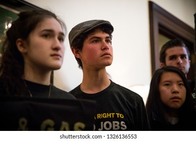 Washington DC. USA. February 25, 2019: Youth Activists From Kentucky And Across The US Occupy The Office Of Senator Mitch McConnell In Protest Of His Attempts To Defeat The Green New Deal. 