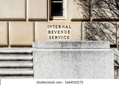 Washington D.C., USA - February 29, 2020: Sign Of United States Internal Revenue Service (IRS) On Their Headquarters Building In Washington, D.C. USA.