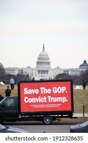 Washington, DC, USA- February 6th, 2020: Electronic signs outside the capital encouraging Republican Senators to convict Trump. 