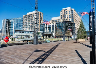 Washington DC. USA. January 12, 2021. Emergency Blue Strobe Light On The Washington Waterfront.