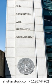 Washington DC, USA - January 13, 2018: US United States Securities And Exchange Commission SEC Entrance Architecture Modern Building Sign, Logo, Glass Windows Reflection