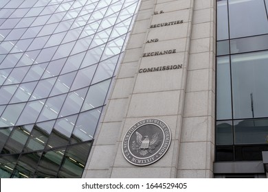 Washington, DC, USA- January 13, 2020: SEC Sign And Logo On The Building In Washington DC. The U.S. Securities And Exchange Commission is An independent Agency Of The United States Federal Government.