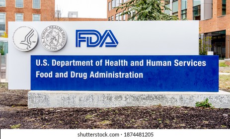 Washington, D.C., USA- January 13, 2020: FDA Sign Outside Their Headquarters In Washington DC. The Food And Drug Administration (FDA Or USFDA) Is A Federal Agency Of The USA.