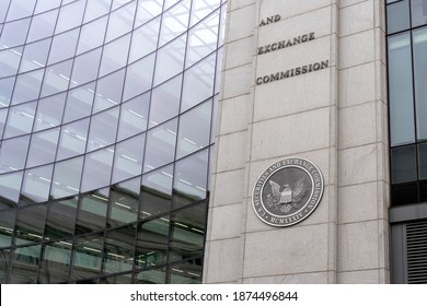 Washington, DC, USA- January 13, 2020: U.S. Securities And Exchange Commission (SEC) Seal On The Building In Washington DC. SEC is An independent Agency Of The Uni