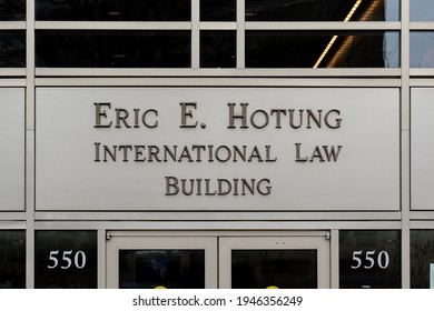 Washington, DC, USA- January 13, 2020:  Sign Of Eric E. Hotung International Law On The Building At Georgetown University Law Center Washington, DC, USA. 