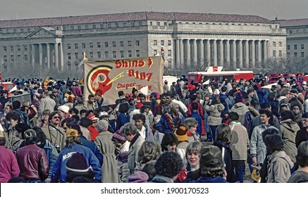 Washington, DC. USA, January 21, 1984
Crowd Of Loyal Redskin's  Fans  At Super Bowl Pregame Pep Rally Outside The RFK Stadium
