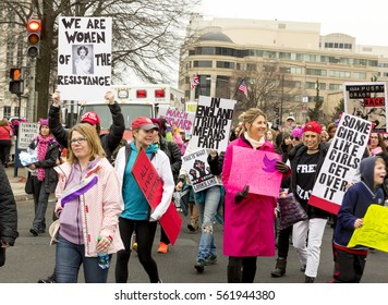 Washington DC, USA - January 21st, 2017. Women's March On Washington Protesters