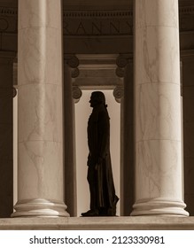 WASHINGTON, DC, USA - JANUARY 24, 2022: Jefferson Memorial, close up of Thomas Jefferson statue.