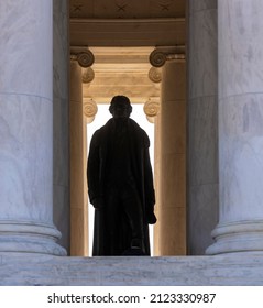 WASHINGTON, DC, USA - JANUARY 24, 2022: Jefferson Memorial, close up of Thomas Jefferson statue.