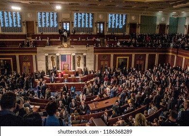 Washington, DC., USA, January 3, 2017
Members of the 115th congress and their familes mingle on the house floor while  attending the joint session on the opening day of the current session. 