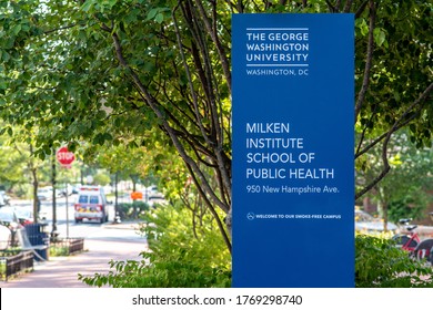 Washington, D.C. / USA - July 03 2020: Sign Outside Of The Milken Institute School Of Public Health At The George Washington University.