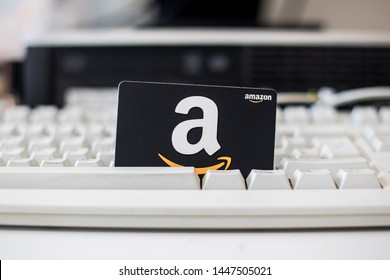 Washington, D.C. / USA - July 10, 2019: A $50 Amazon gift card allows the recipient to purchase items from the Amazon.com website.