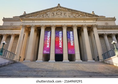 WASHINGTON, D.C., USA - JUNE 03, 2022: National Archives Museum, National Archives Building In Washington, D.C., USA. Home Of The Bill Of Rights And Founding Documents.                               