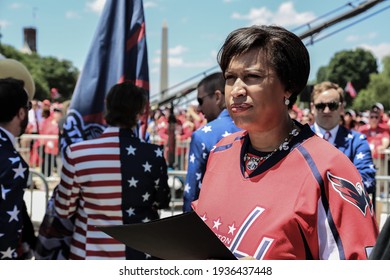 Washington, DC, USA - June 11, 2018: DC Mayor Muriel Bowser Preparing To Deliver Remarks At The Washington Capitals Stanley Cup Championship Parade