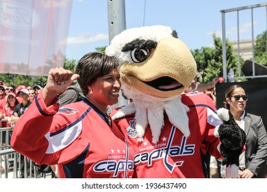 Washington, DC, USA - June 11, 2018: DC Mayor Muriel Bowser With Slapshot After Delivering Remarks At The Washington Capitals Stanley Cup Championship Parade