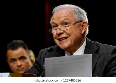 Washington DC., USA, June 13, 2017. 
Attorney General Jeff Sessions responds to questions from one of the members of the Senate Intelligence Committee during his testimony in front of the Committee