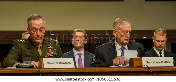 Washington DC. USA, June 13, 2017.\
Secretary of Defense\
James Mattis answers questions during Senate Appropriations\
Subcommittee budget hearing,\
