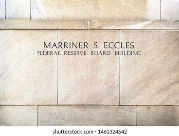 Washington DC, USA - June 22, 2019: Exterior Stone View Of Marriner S. Eccles Federal Reserve Board Building.