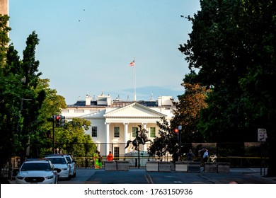 Washington, DC, USA - June 23, 2020: Lafayette Square / White House Surrounded By Extra Fencing After The Attempted Removal Of The Andrew Jackson Statue By Protesters Against Police Brutality