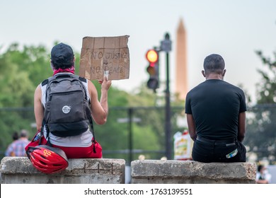 Washington, D.C. / USA - June 24 2020: Black Lives Matter Protesters Continue Outside White House As Executive Order  Protecting National Statues, Monuments Announced. 