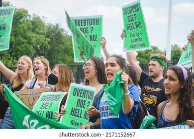 WASHINGTON D.C., USA - June 24, 2022: Pro-choice demonstrators gather in front of the Supreme Court to protest the Dobbs v. Jackson decision released today.