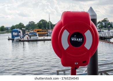 Washington, D.C. / USA - June 27 2020: Sign Of The Wharf In The Southwest Neighborhood Of DC.