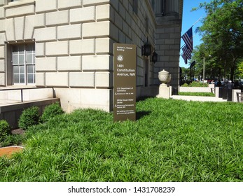 Washington, DC / USA - June 4 2019: Herbert C. Hoover Building, 1401 Constitution Avenue, NW, U.S. Department Of Commerce, White House Visitor Center