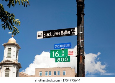 Washington, DC, USA - June 5, 2020:  The new street sign at Black Lives Matter Plaza at Lafayette Park / White House