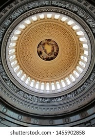 Washington DC, USA - June 8th 2019: US Capitol Dome Interior From The Rotunda. On The Top Is The Apotheosis Of Washington Fresco Painted By Greek-Italian Artist Constantino Brumidi