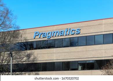 Washington D.C., USA - March 1, 2020: Pragmatics Sign On Their Corporate Headquarters Building In Washington D.C., USA. Pragmatics Delivers Digital Solutions. 