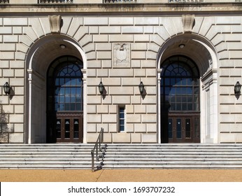 Washington D.C., USA - March 1, 2020: One Of The Entrance To United States Internal Revenue Service (IRS)  Headquarters Building In Washington, D.C. USA.